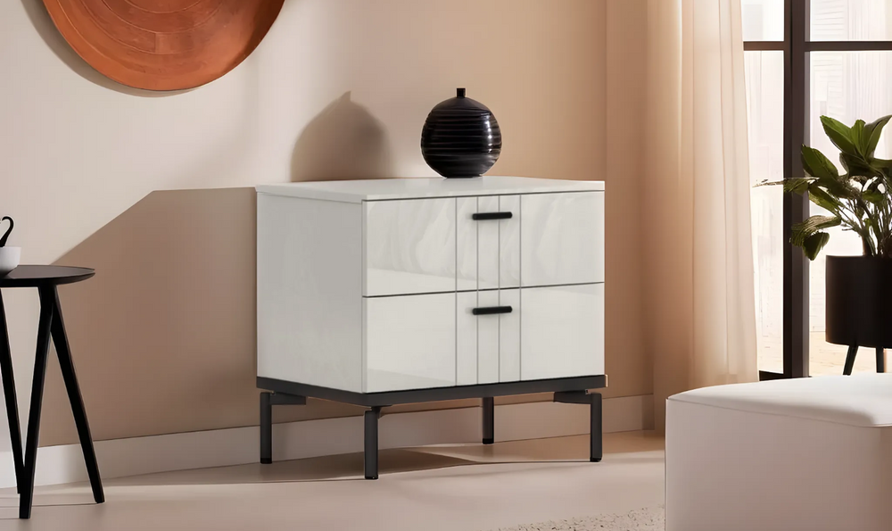 Bella 2- Drawers Premium Wooden Nightstand With Matte Black Legs - Jennifer Furniture