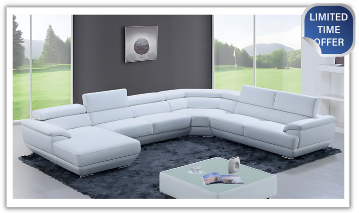 ESF Furniture Corde U-Shaped Leather Sectional Sofa with Chaise in White-jennifer