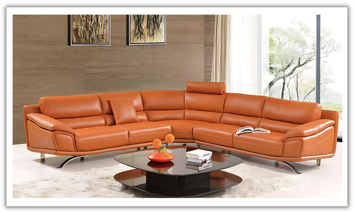 Arrow Modern L-shaped Leather Sectional in Orange-jennifer