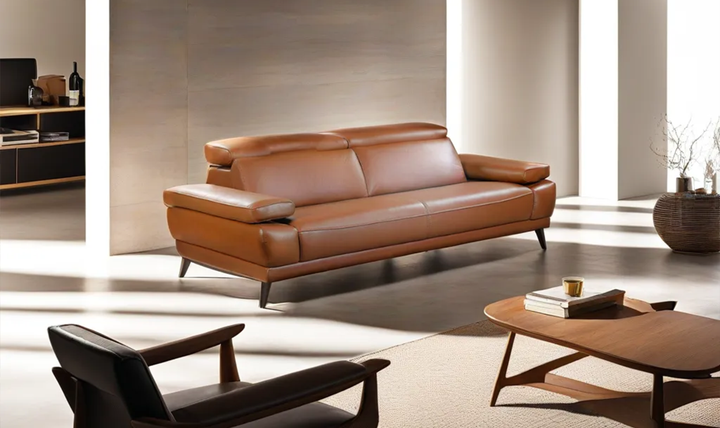 Mercer Stationary Leather Sofa With Adjustable Headrest