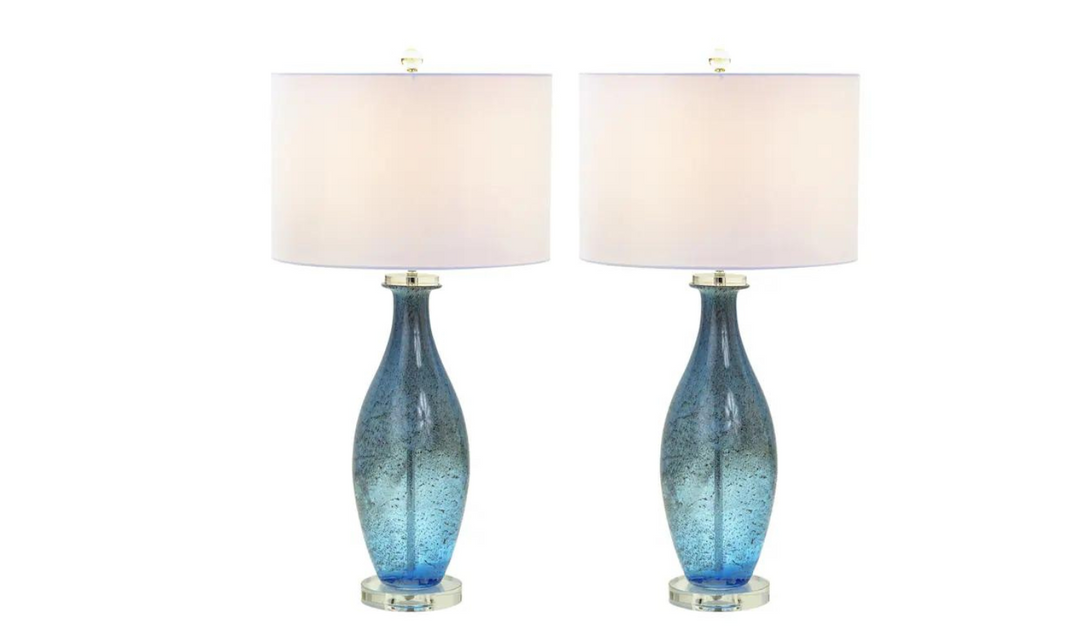 Everly 30” Blue tone Art Glass w/Crystal Base (Set of 2)