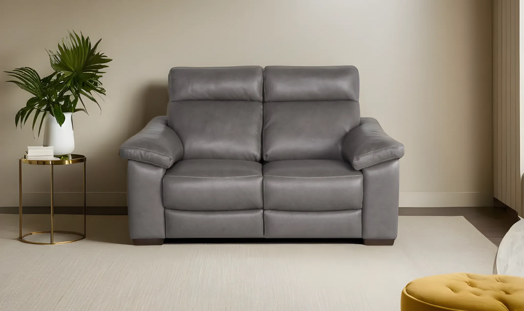 Natuzzi Estremo Office Grey Leather Power Recliner Loveseat with USB Port