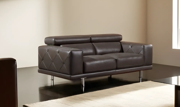 Gio Italia Faby Modern Leather Loveseat with Adjustable Headrest