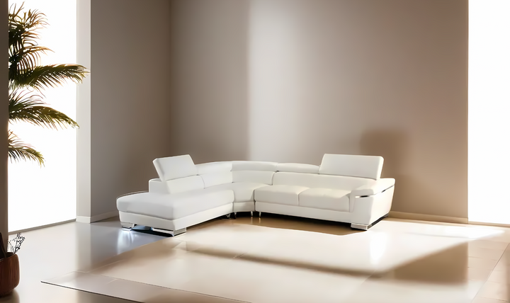 Mendola Sectional with Adjustable Headrest In White-jennifer