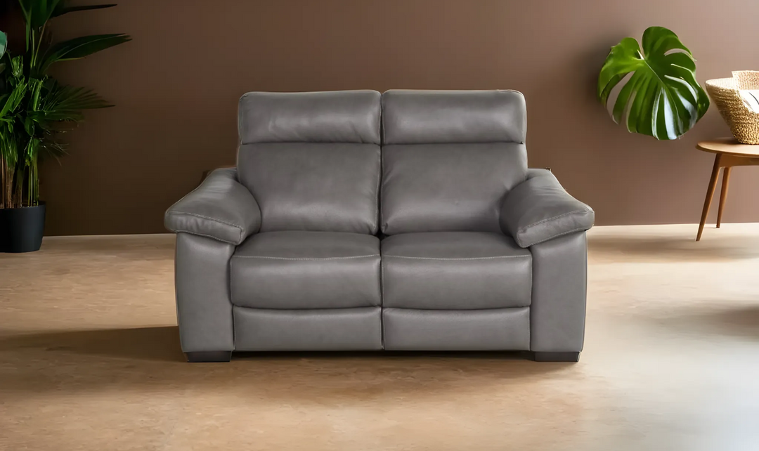 Natuzzi Estremo Office Grey Leather Power Recliner Loveseat with USB Port