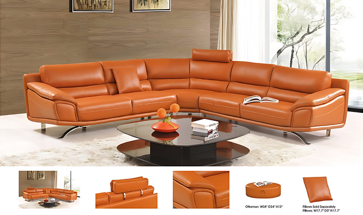 Arrow Modern L-shaped Leather Sectional in Orange-jennifer