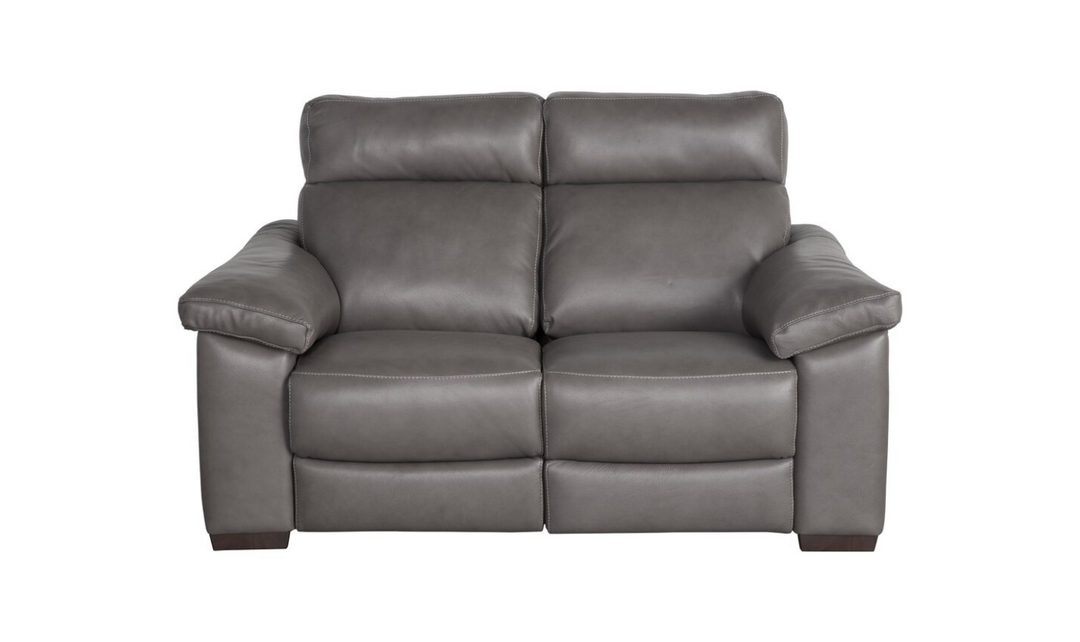 Natuzzi Estremo Office Grey Leather Power Recliner Loveseat with USB Port