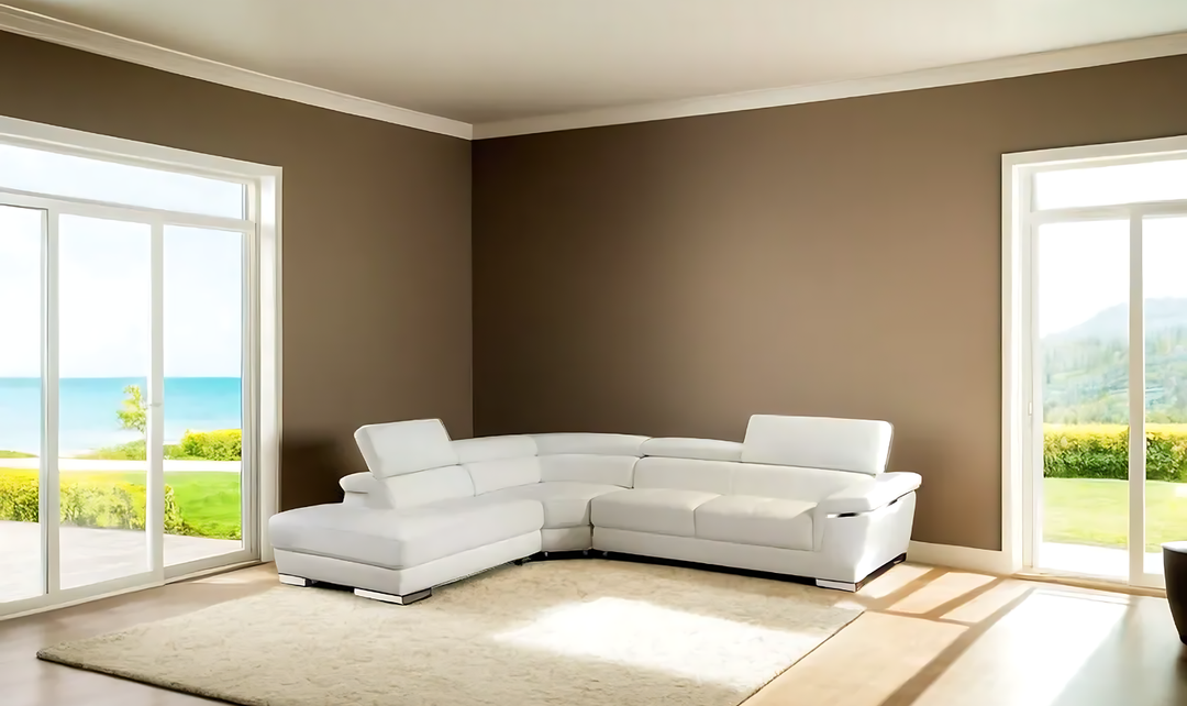 Mendola Sectional with Adjustable Headrest In White