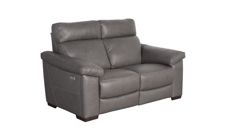 Natuzzi Estremo Office Grey Leather Power Recliner Loveseat with USB Port