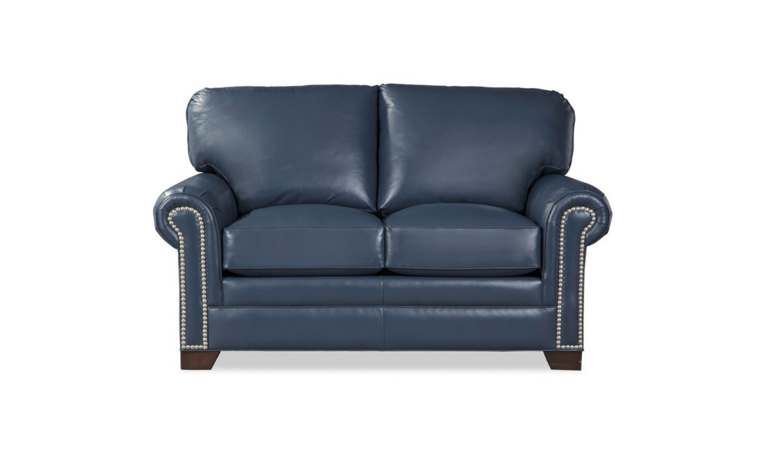 Craftmaster Vicky Rolled Arm Leather Loveseat in Blue