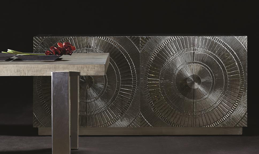 Bernhardt Barcelona Entertainment Credenza In Silver With Wooden Back