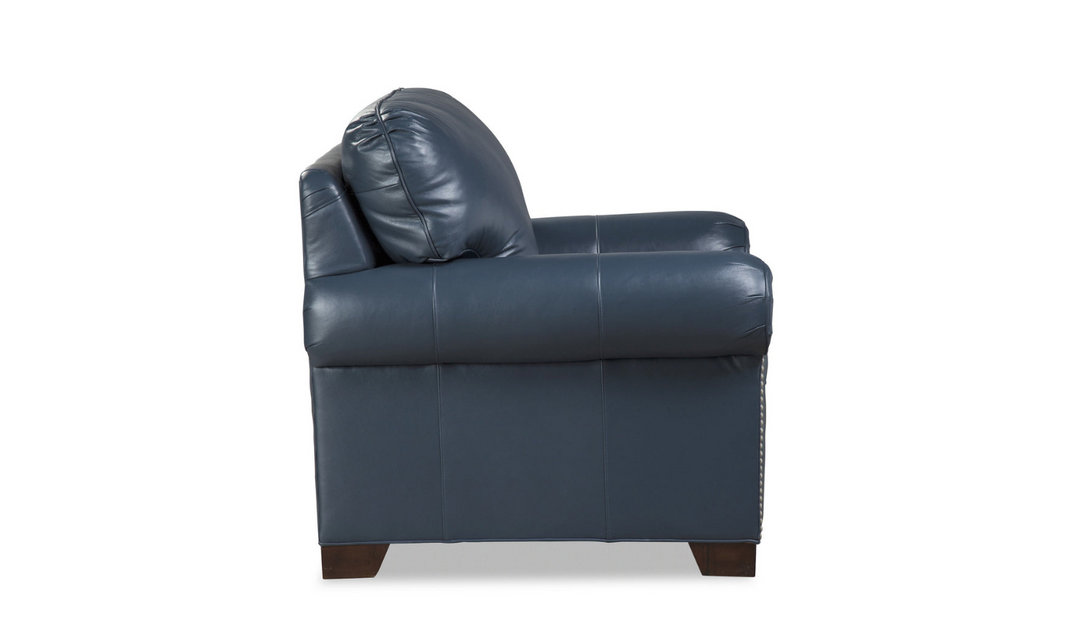 Craftmaster Vicky Rolled Arm Leather Loveseat in Blue