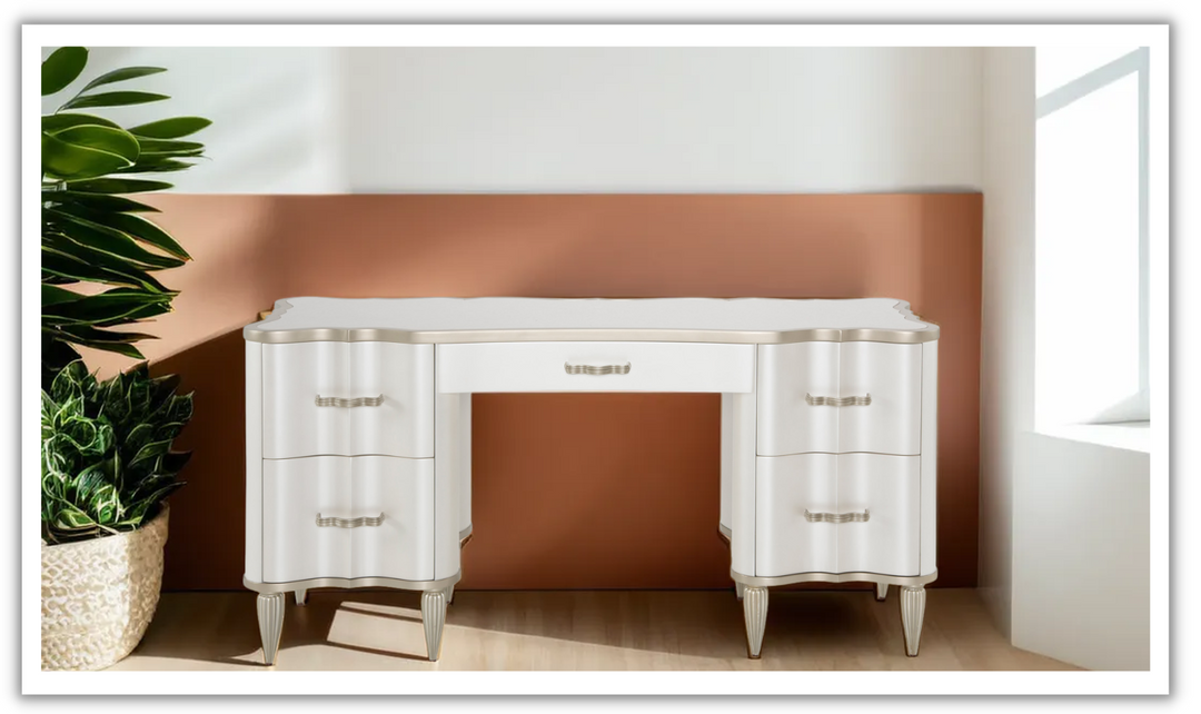 AICO London Place Vanity Desk in Creamy Pearl Finish