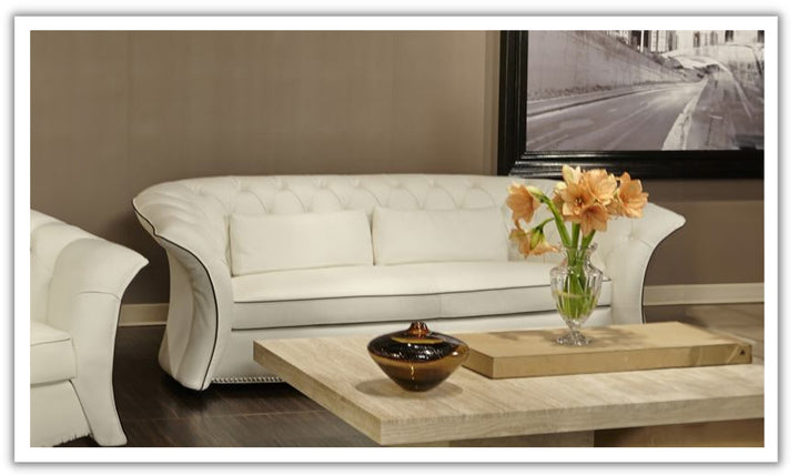 AICO Molisa 2-Seater Tufted Leather Sofa with Flare Arms in White