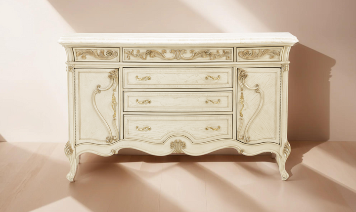 AICO Platine de Royale Sideboard with 6 Drawer in Champagne