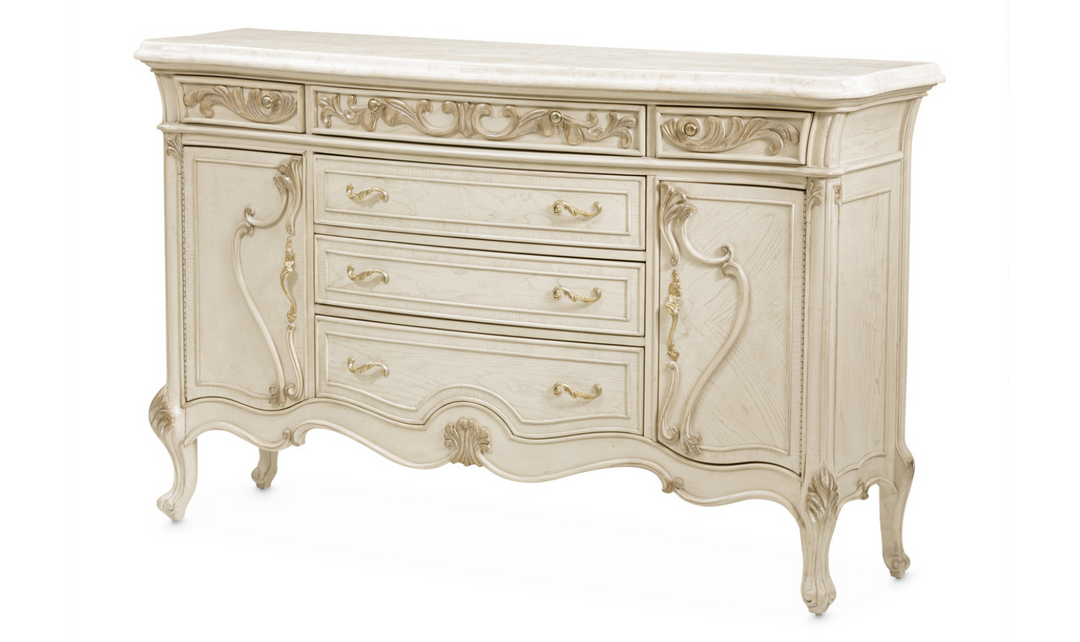 AICO Platine de Royale Sideboard with 6 Drawer in Champagne