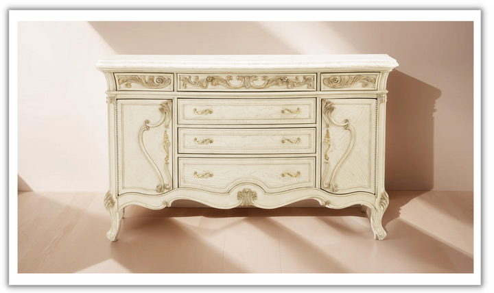 AICO Platine de Royale Sideboard with 6 Drawer in Champagne