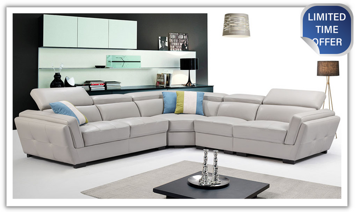 Adley L-shaped Leather Sectional with Adjustable Headrests