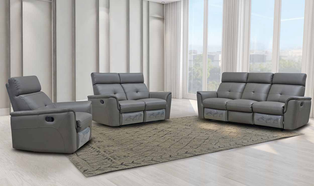 ESF Italia Adonis 3-Seater Italian Leather Manual Recliner Sofa