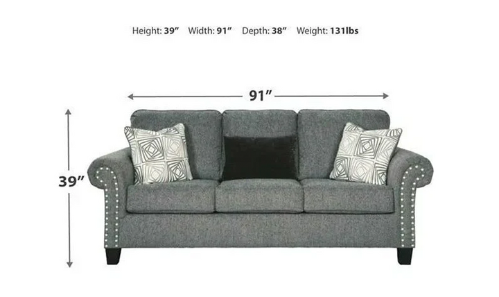 Ashley Agleno 3-Seater Stationary Fabric Sofa in Gray