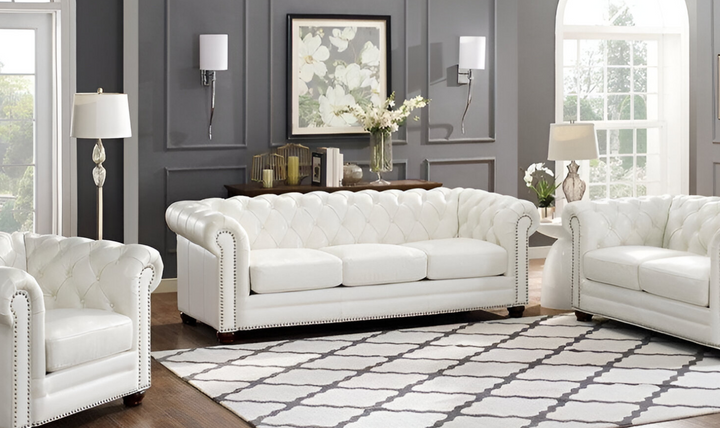 Aliso 3-Seater Leather Sofa With Rolled Arms-Jennifer Furniture