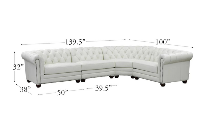 Aliso Leather Sectional Sofa with Nailhead Finish in Cream White