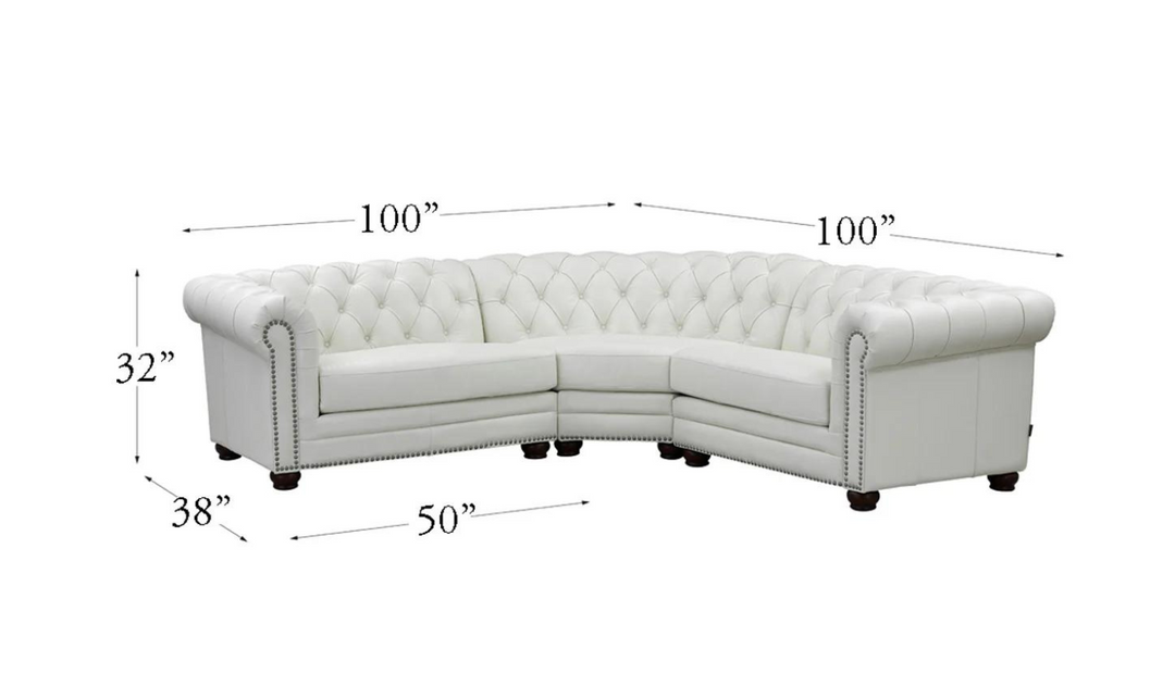 Aliso Leather Sectional Sofa with Nailhead Finish in Cream White