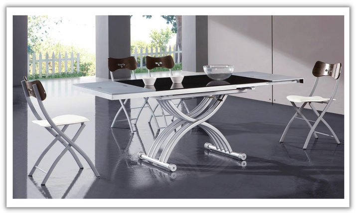 ESF Italia Alouette Extendable Rectangular Glass Top Dining Table