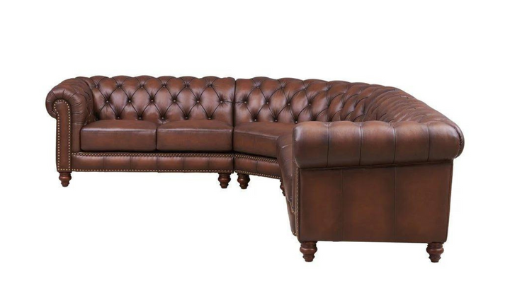 Alton Bay Leather Sectional Sofa In  Caramel Brown with Nailhead Finish