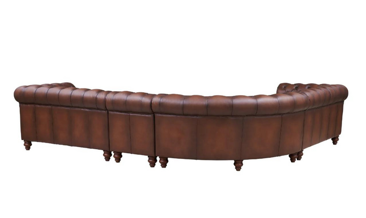 Alton Bay Leather Sectional Sofa In  Caramel Brown with Nailhead Finish