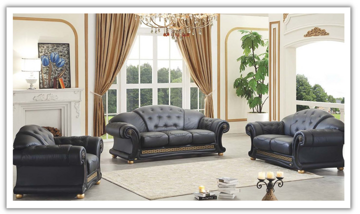 ESF Furniture Apolo Italian Leather Living Room Set with Tufted Seats