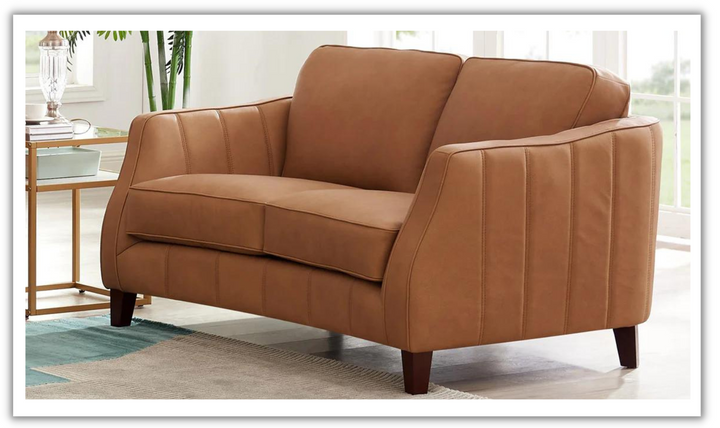 Aria 2-Seater Leather Loveseat In Saddle Brown