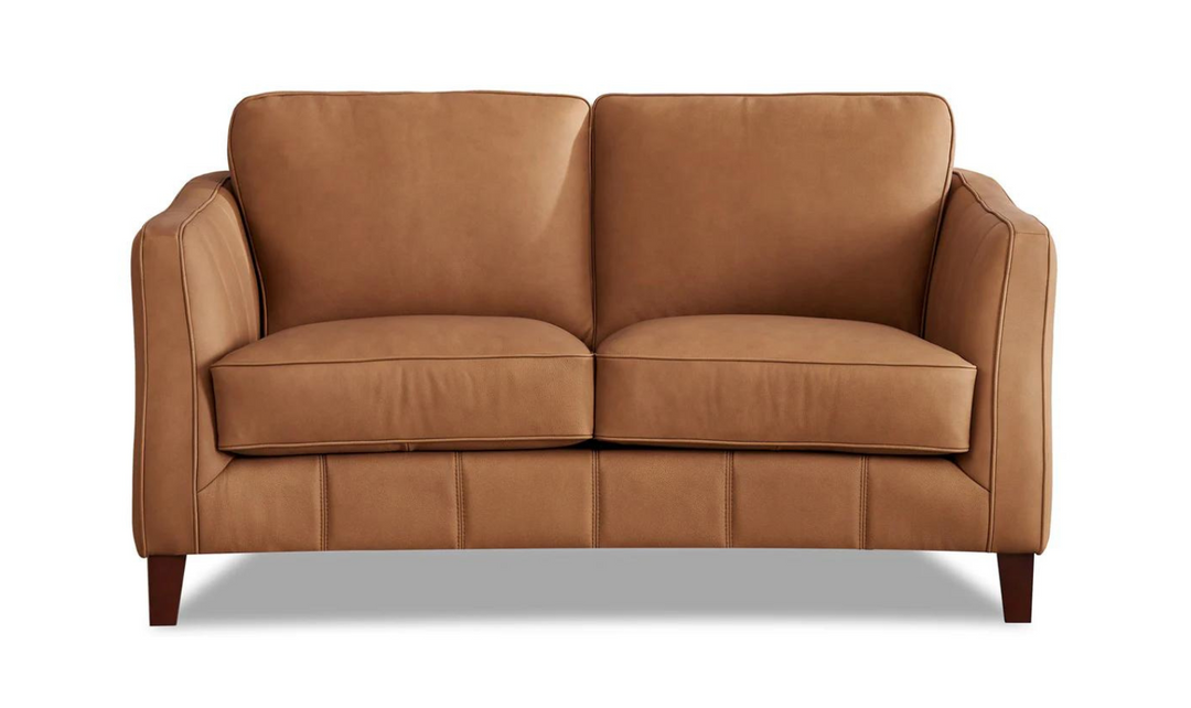 Aria 2-Seater Leather Loveseat In Saddle Brown