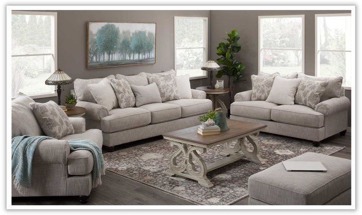 Ashley  Asanti 3-Seater Fog Fabric Sofa with Rolled Arms