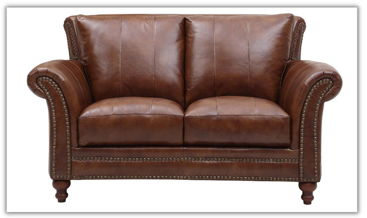 Leather Italia Butler Brown Leather Loveseat with Rolled Arm