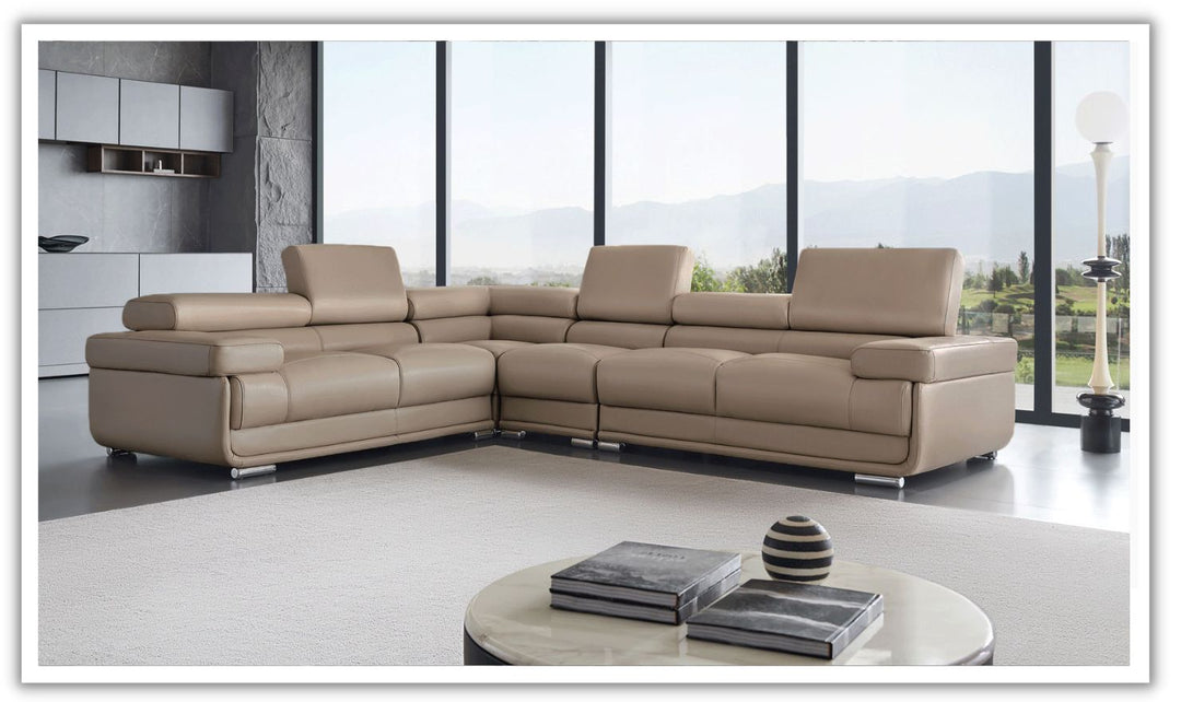 ESF Baxton L-Shaped Leather Sectional Sofa with Adjustable Headrest