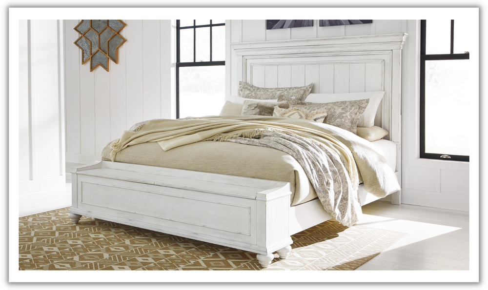 Ashley Kanwyn Wooden Bed In Whitewash-Jennifer Furniture