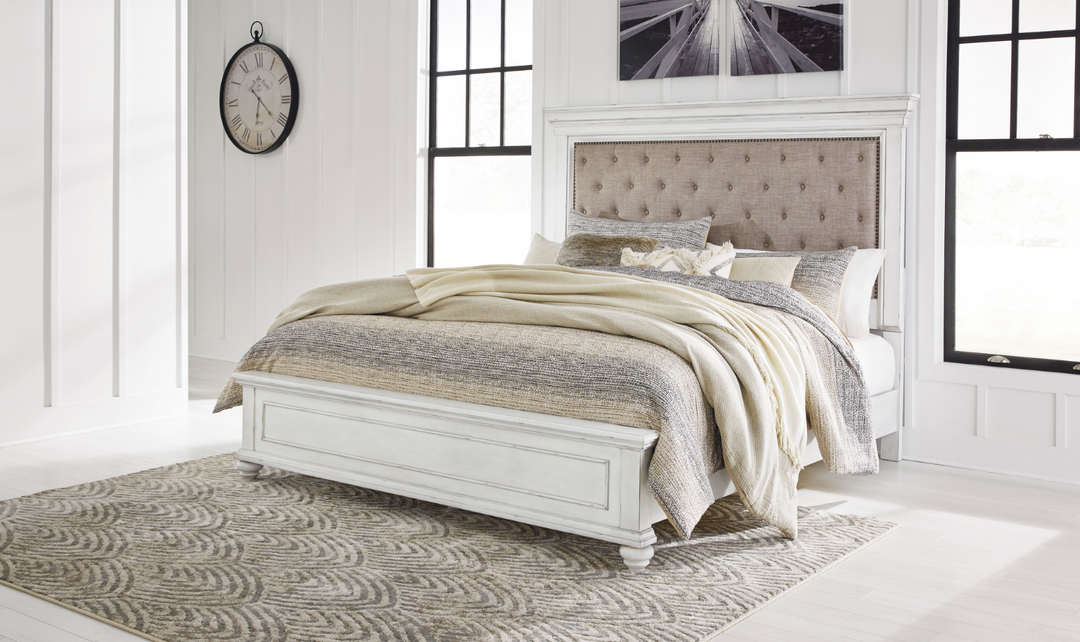 Ashley Kanwyn Wooden Bed In Whitewash-Jennifer Furniture