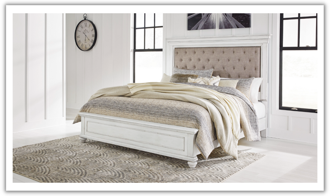 Ashley Kanwyn Wooden Bed In Whitewash-Jennifer Furniture