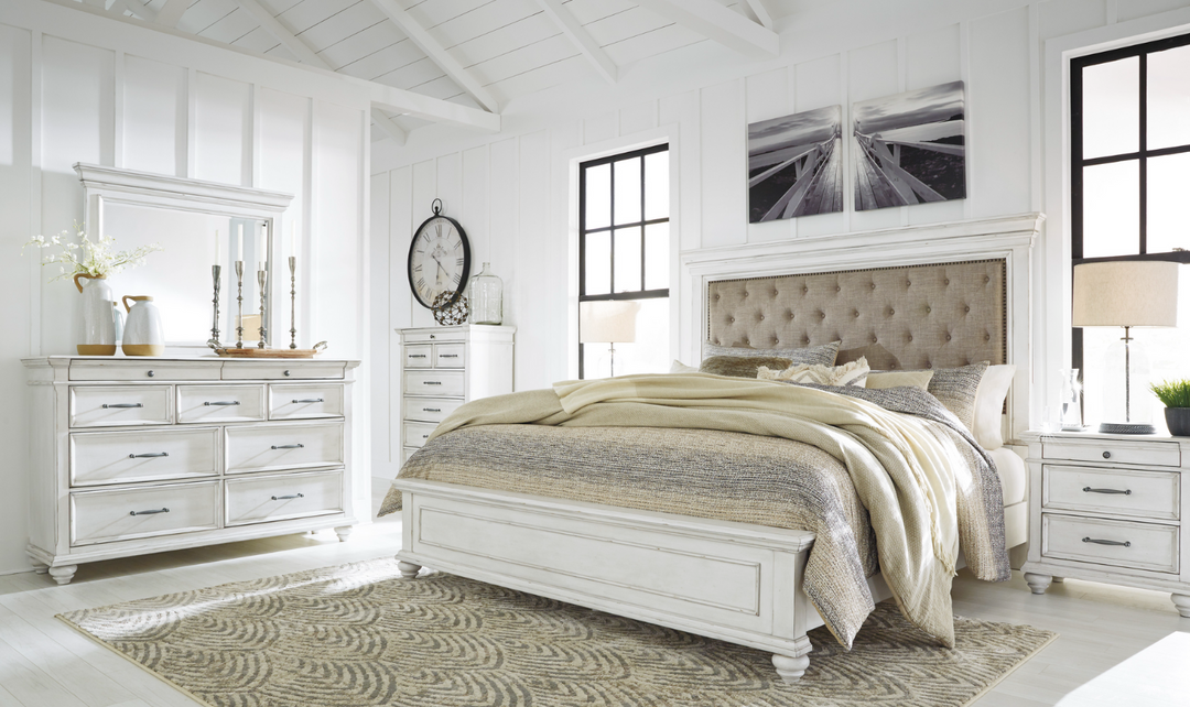 Ashley Kanwyn Wooden Bed In Whitewash-Jennifer Furniture