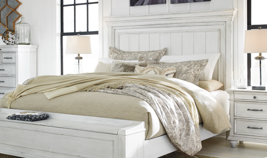 Ashley Kanwyn Wooden Bed In Whitewash-Jennifer Furniture