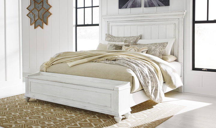 Ashley Kanwyn Wooden Bed In Whitewash-Jennifer Furniture