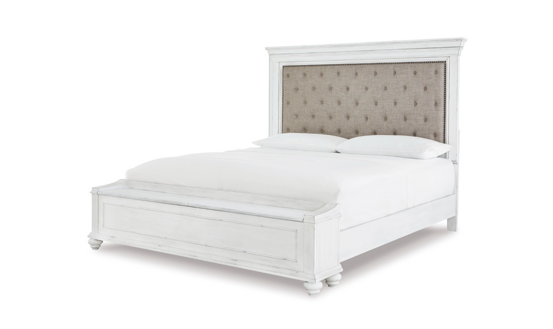 Ashley Kanwyn Wooden Bed In Whitewash-Jennifer Furniture