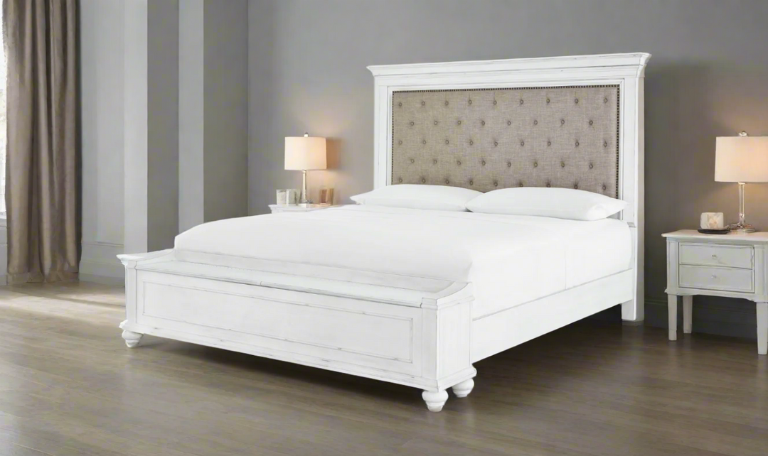 Ashley Kanwyn Wooden Bed In Whitewash-Jennifer Furniture