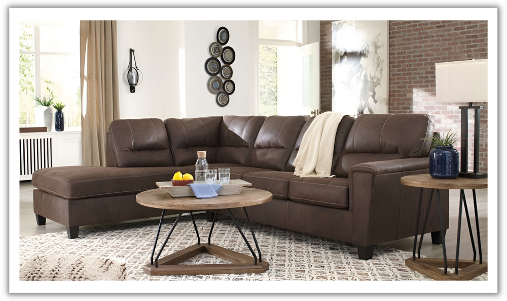 Ashley Navi L-Shaped Smoke Leather Sectional Sofa With Sleeper-Jennifer Furniture