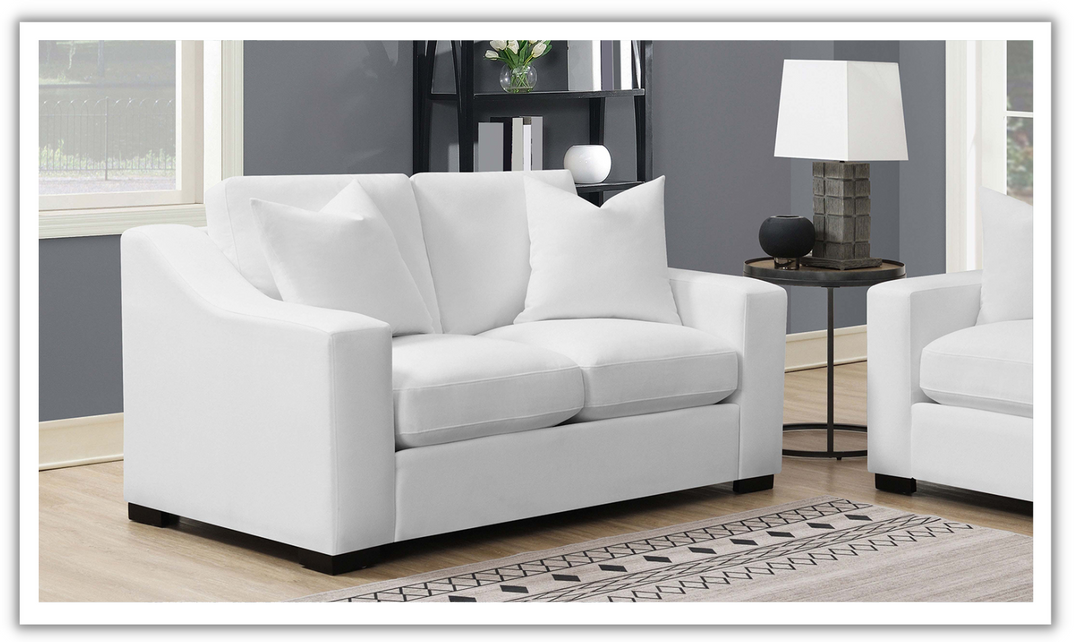 Coaster Furniture Ashlyn Cushion Back Loveseat with Sloped Arms in White-Jennifer Furniture