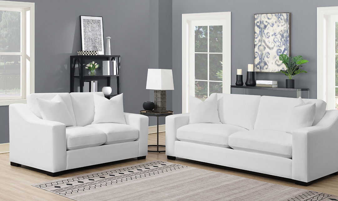 Coaster Furniture Ashlyn Cushion Back Loveseat with Sloped Arms in White-Jennifer Furniture