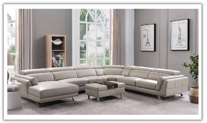 ESF Italia Astrea 6-Pieces U-Shape Sectional in Leather with Chaise - 582