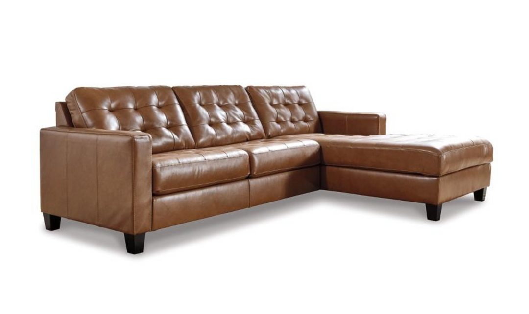 Ashley  Baskove Tufted Leather Sectional Sofa In Auburn