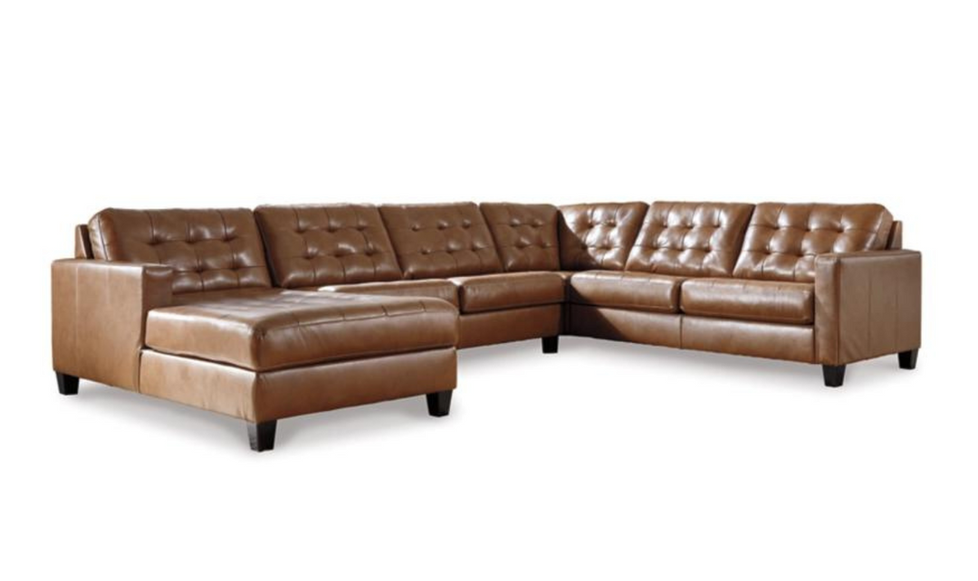 Ashley  Baskove Tufted Leather Sectional Sofa In Auburn